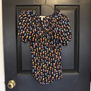 JOIE COCKTAIL PATTERN BUTTON DOWN BLOUSE SIZE XS